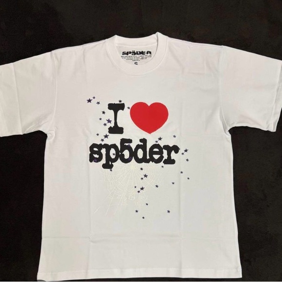 Sp5der Tops - White and Red 'I Love Sp5der' Unisex T-Shirt